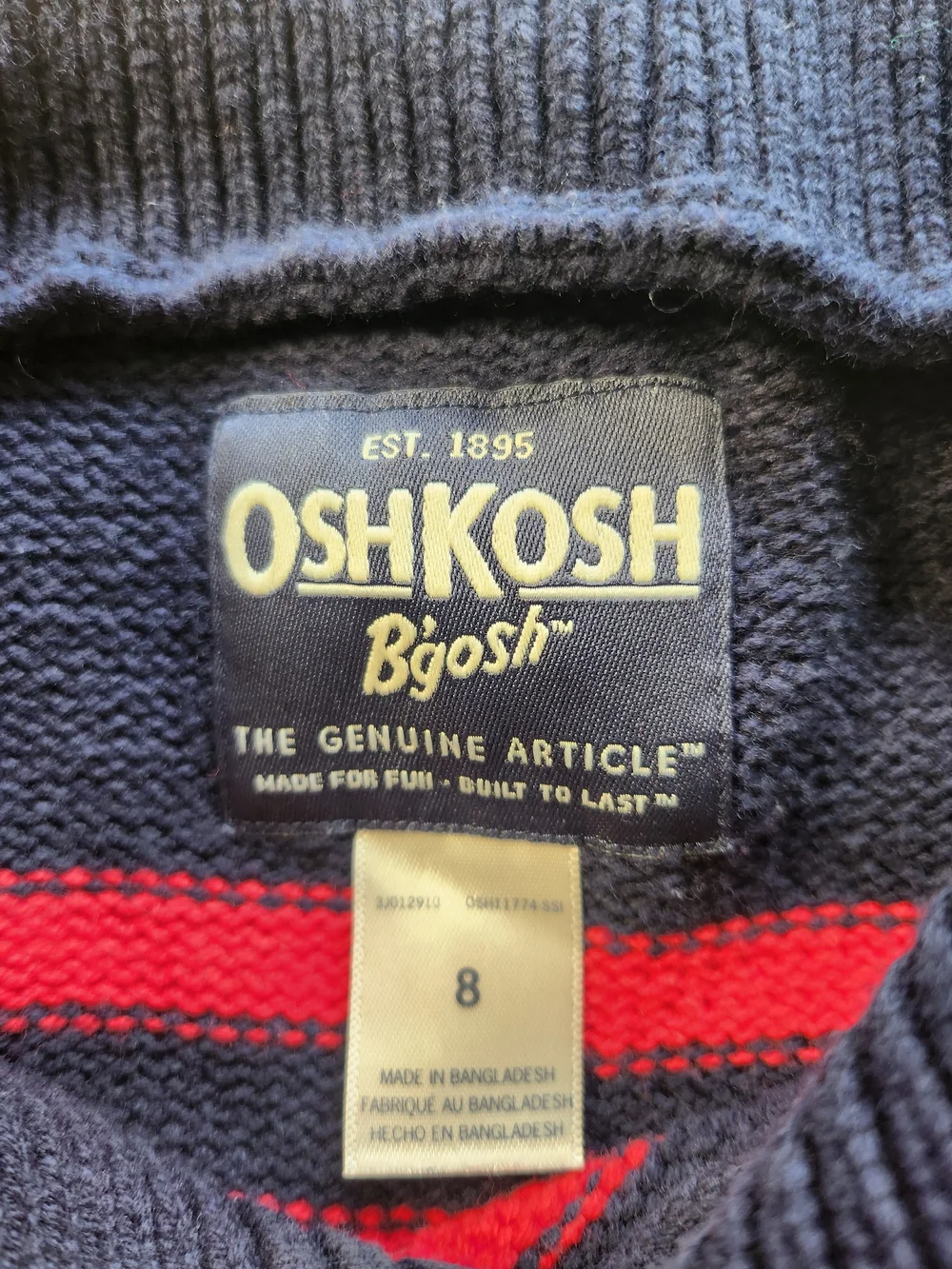 OshKosh B'gosh Navy & Red Striped Shawl-Collar Sweater